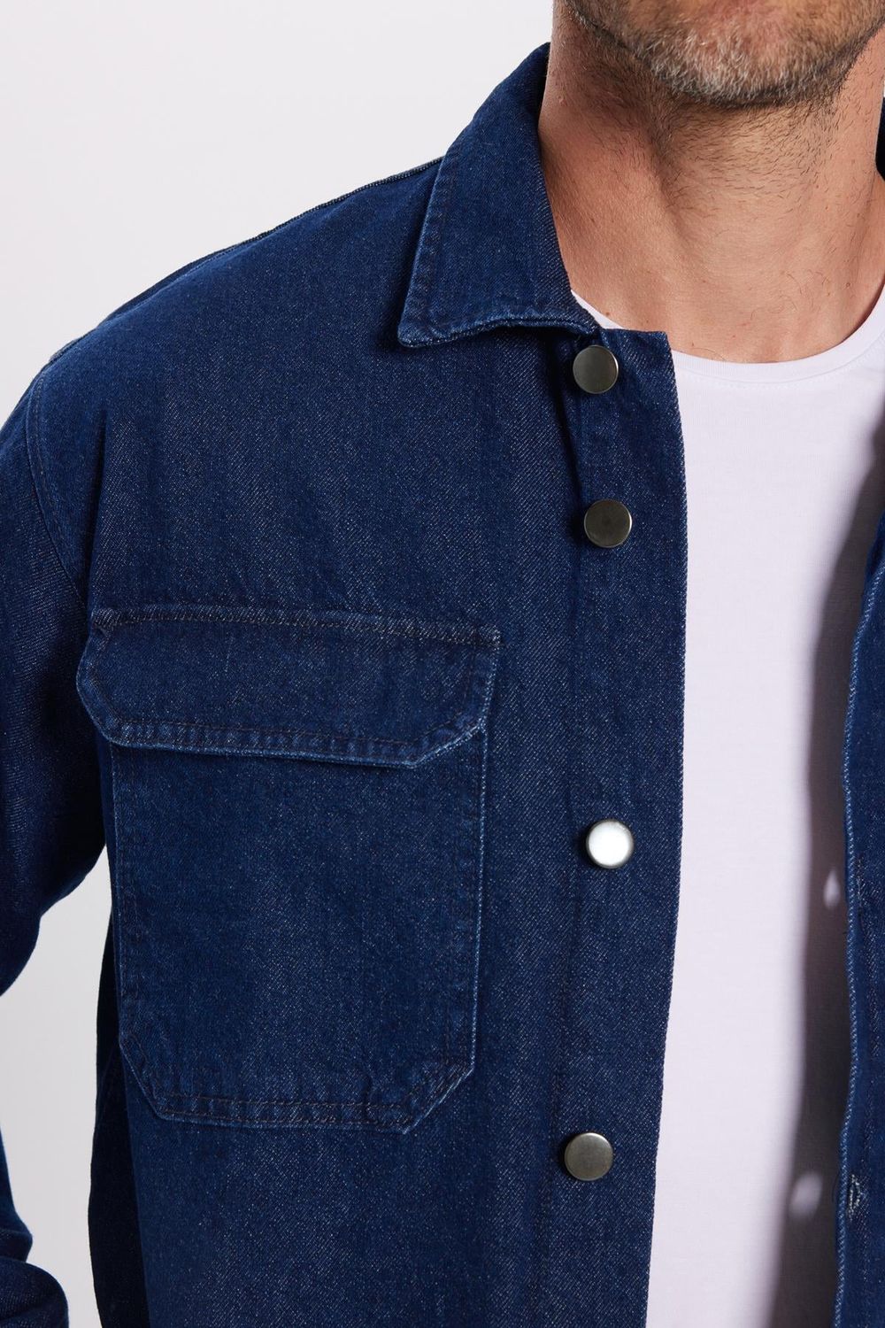 Erkek Relax Fit Rahat Kesim Denim Kapaklı Cepli Gömlek