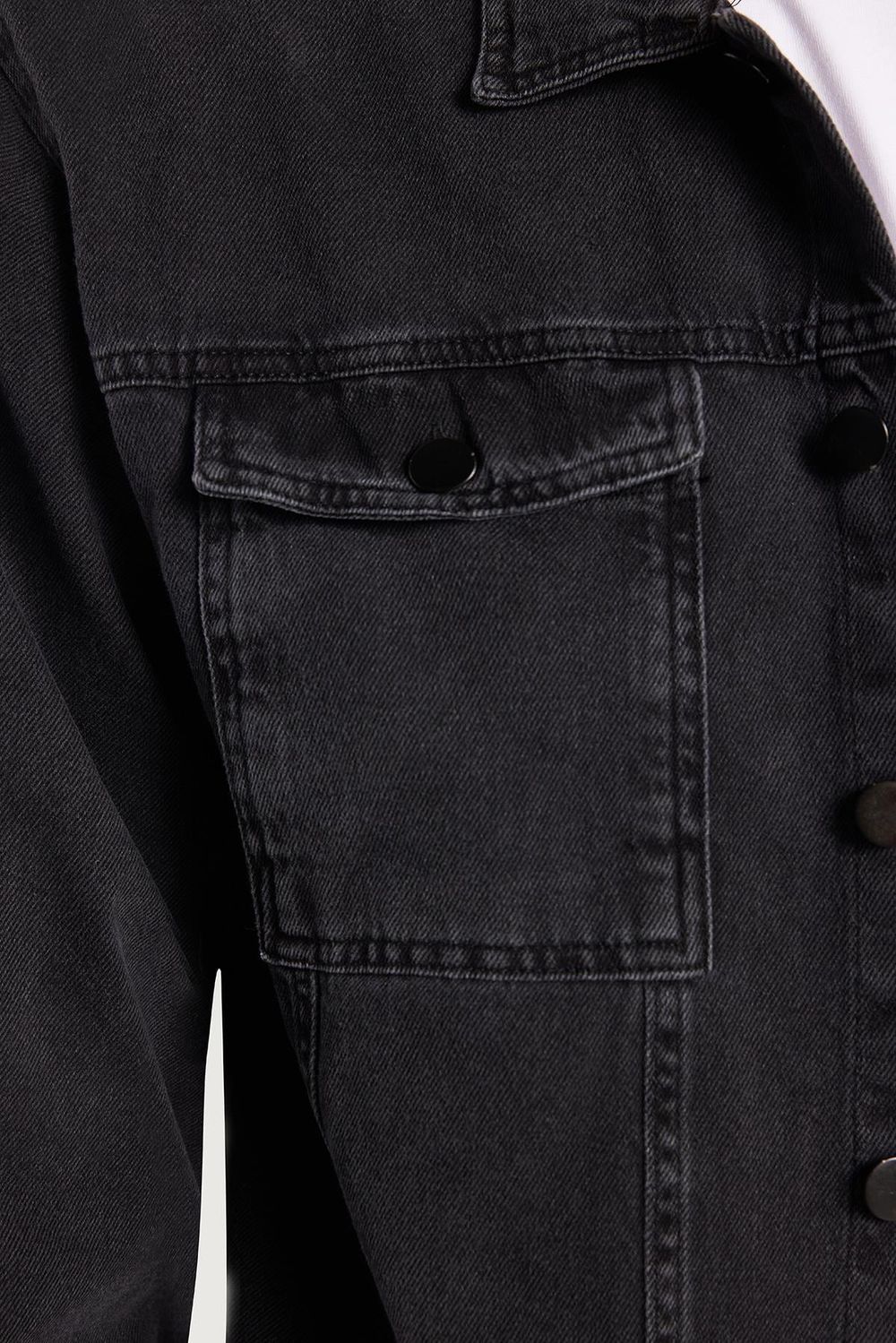 Erkek Relax Fit Rahat Kesim Denim Çıtçıtlı Uzun Kol Kot Ceket Siyah Gömlek