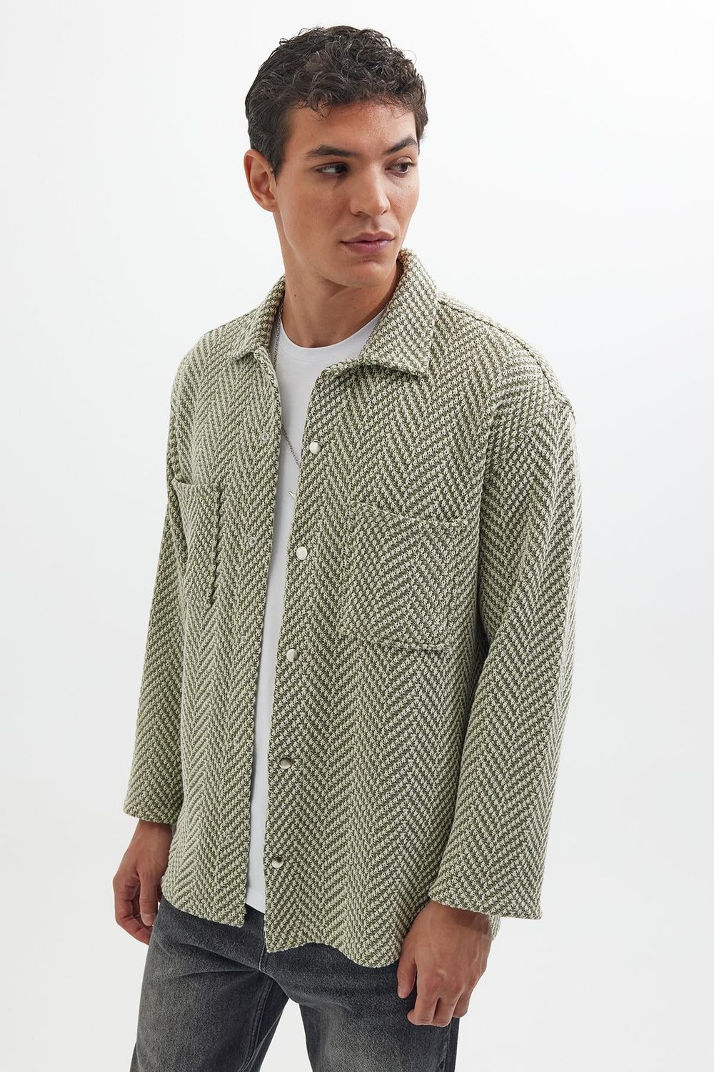 Erkek Relax Fit Rahat Kesim Örme Çift Cepli Çıtçıtlı Armürlü Gömlek