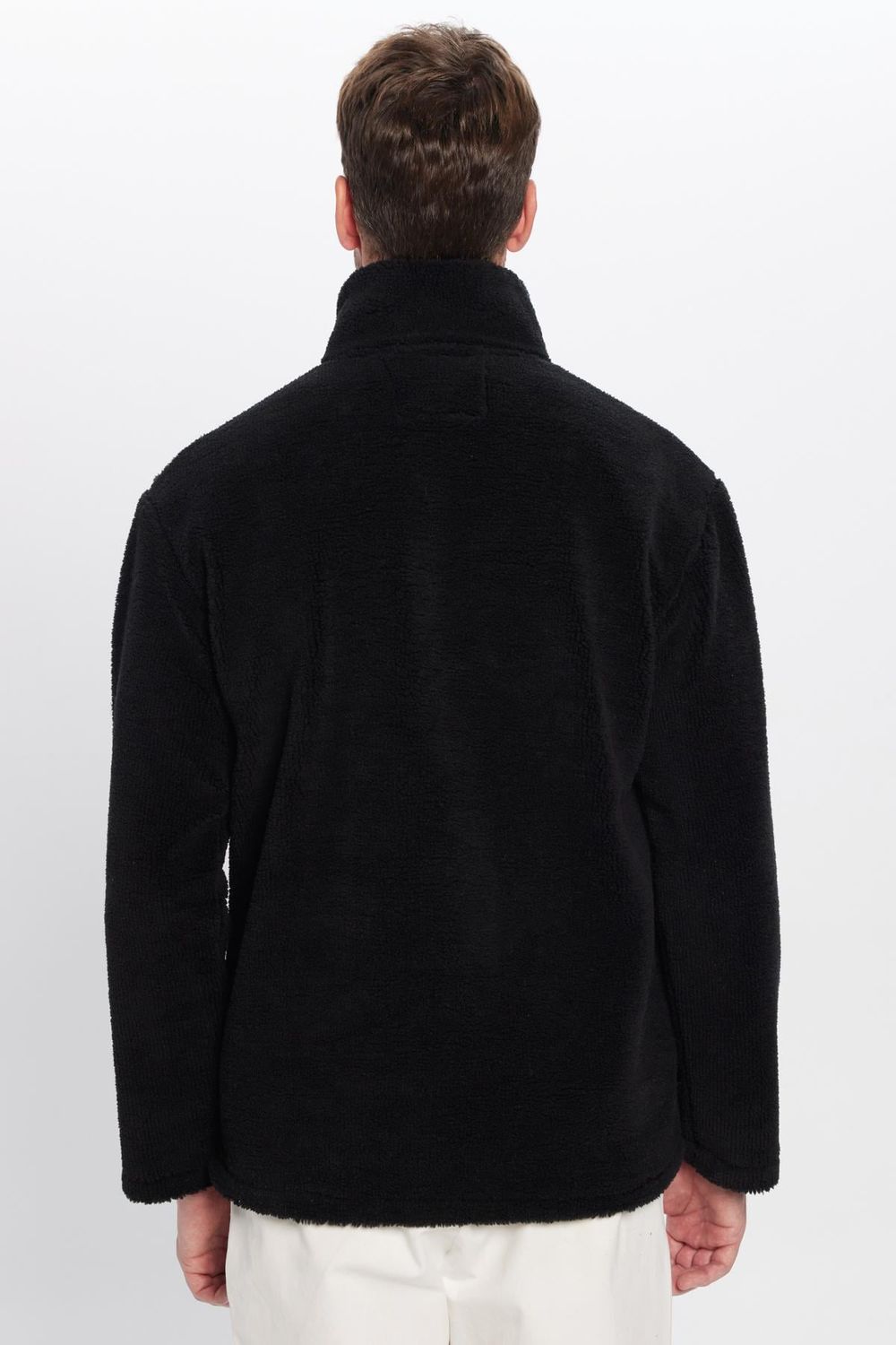 Unisex Relax Fit Rahat Kesim Kanguru Cepli Yarım Fermuarlı Dik Yaka Peluş Sweatshırt