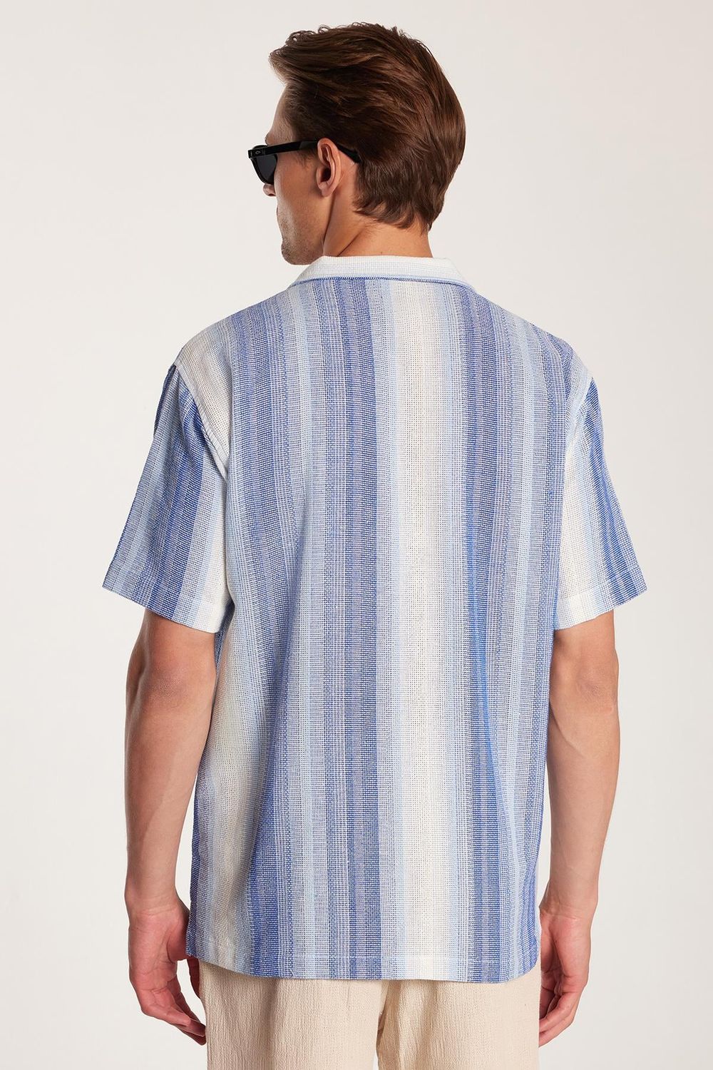 Relax Fit Oversize Dökümlü Rahat Kalıp Çizgili Keten Efekt Erkek Gömlek