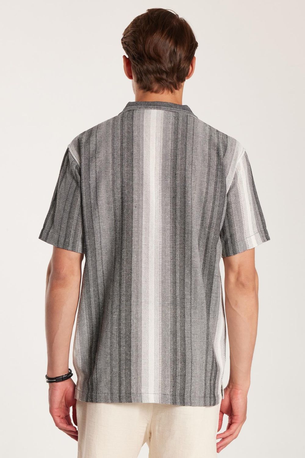 Relax Fit Oversize Dökümlü Rahat Kalıp Çizgili Keten Efekt Erkek Gömlek