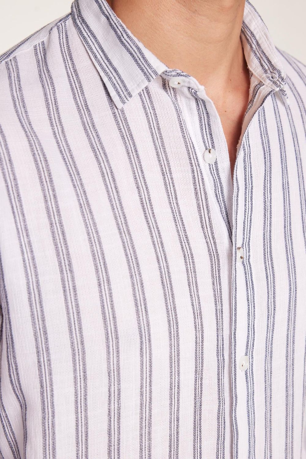 Relax Fit Oversize Dökümlü Rahat Kesim Çizgili Keten Spor Erkek Gömlek