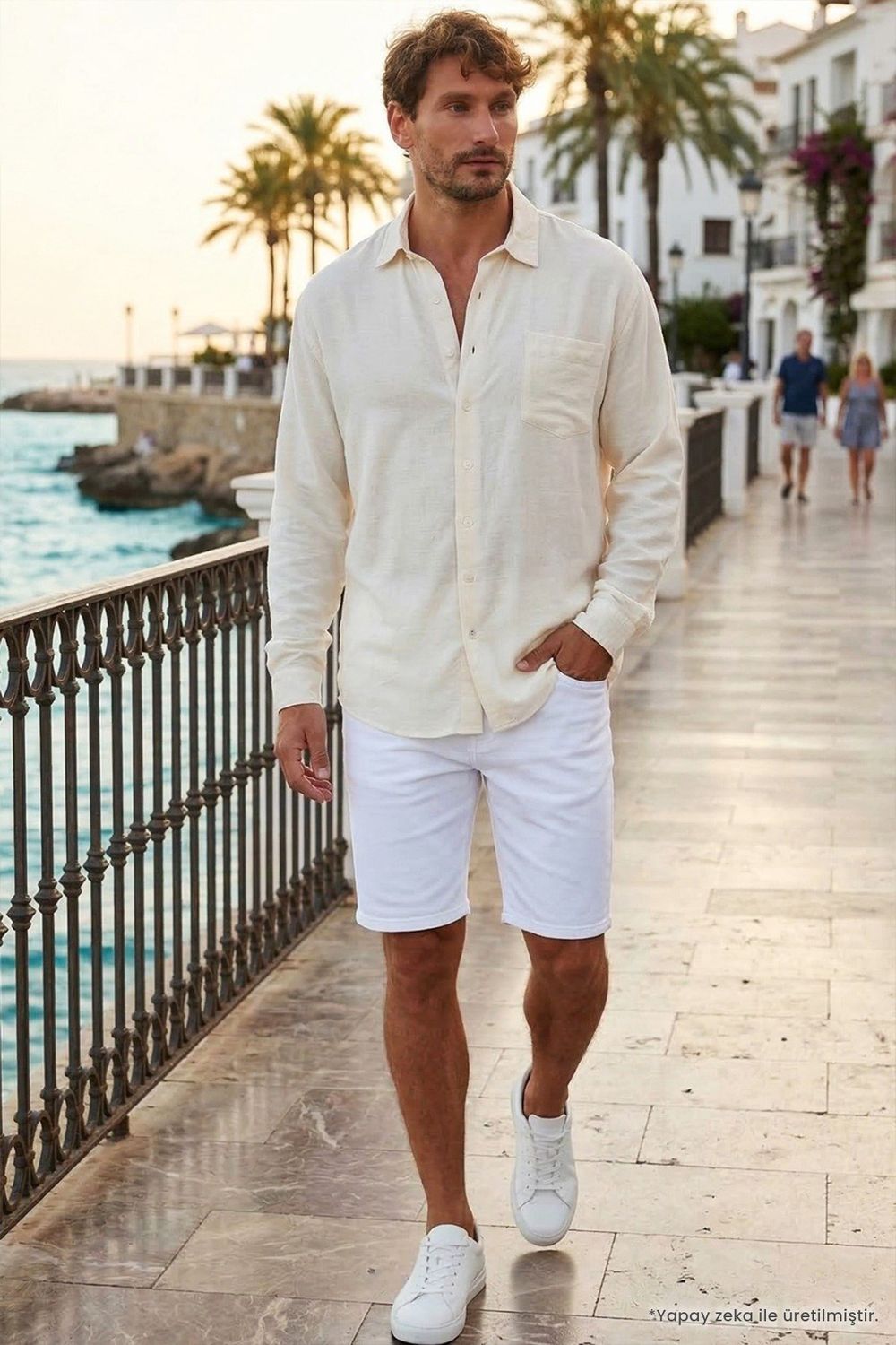 Erkek Relax Fit Rahat Kesim Oversize Müslin Viskon Pamuklu Tek Cepli Düz Ekru Gömlek