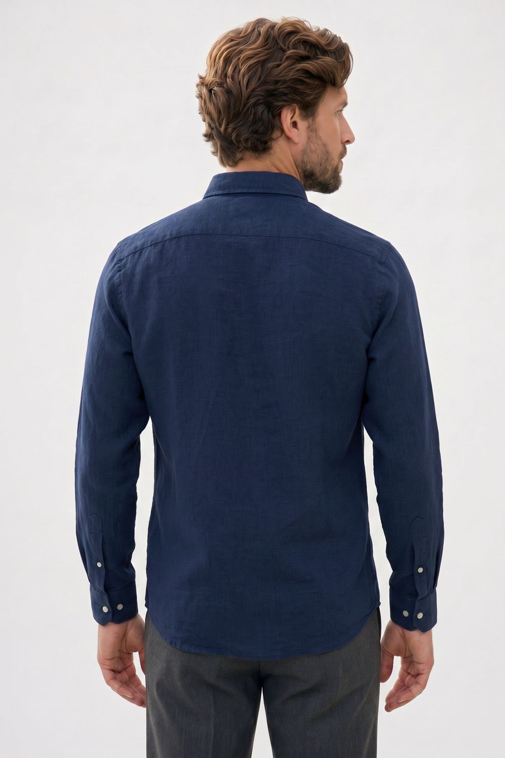 Erkek Relax Fit Rahat Kesim Oversize Müslin Viskon Pamuklu Tek Cepli Düz Lacivert Gömlek