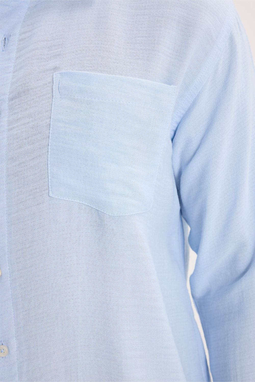 Erkek Relax Fit Rahat Kesim Oversize Müslin Viskon Pamuklu Tek Cepli Düz Mavi Gömlek