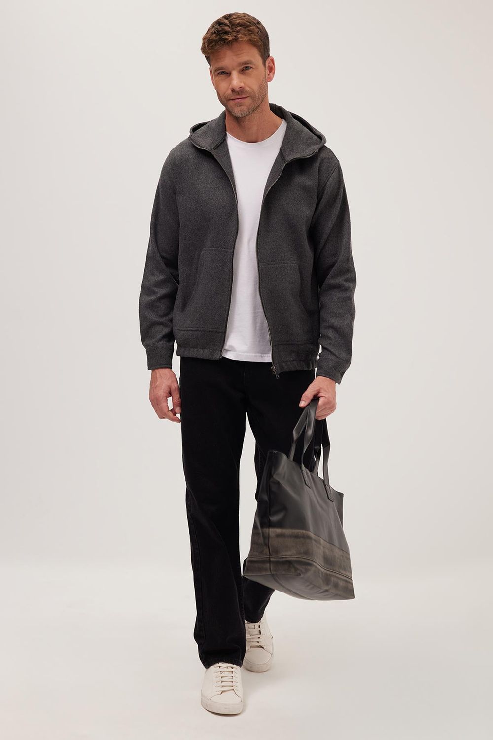 Erkek Relax Fit Rahat Kesim Fermuarlı Çift Cep Kapüşonlu Ceket Gömlek
