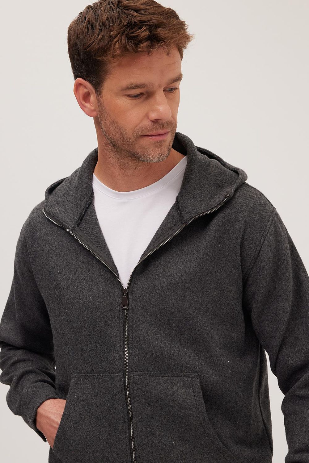 Erkek Relax Fit Rahat Kesim Fermuarlı Çift Cep Kapüşonlu Ceket Gömlek