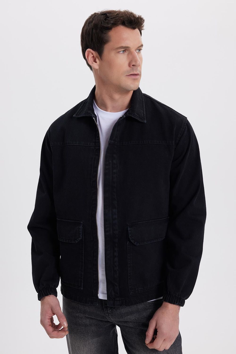 Erkek Relax Fit Rahat Kesim Çift Cep Denim Siyah Kot Mont Gömlek