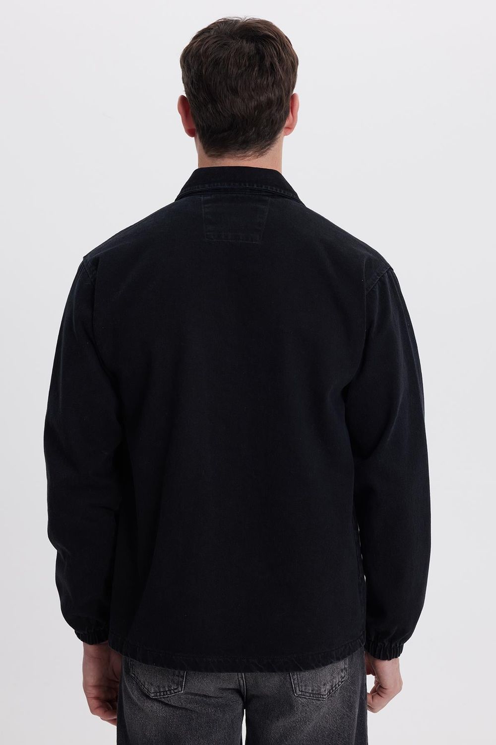 Erkek Relax Fit Rahat Kesim Çift Cep Denim Siyah Kot Mont Gömlek