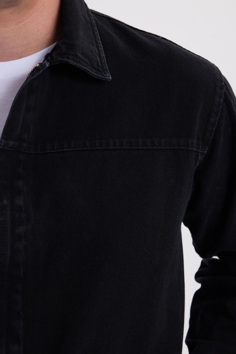 Erkek Relax Fit Rahat Kesim Çift Cep Denim Siyah Kot Mont Gömlek