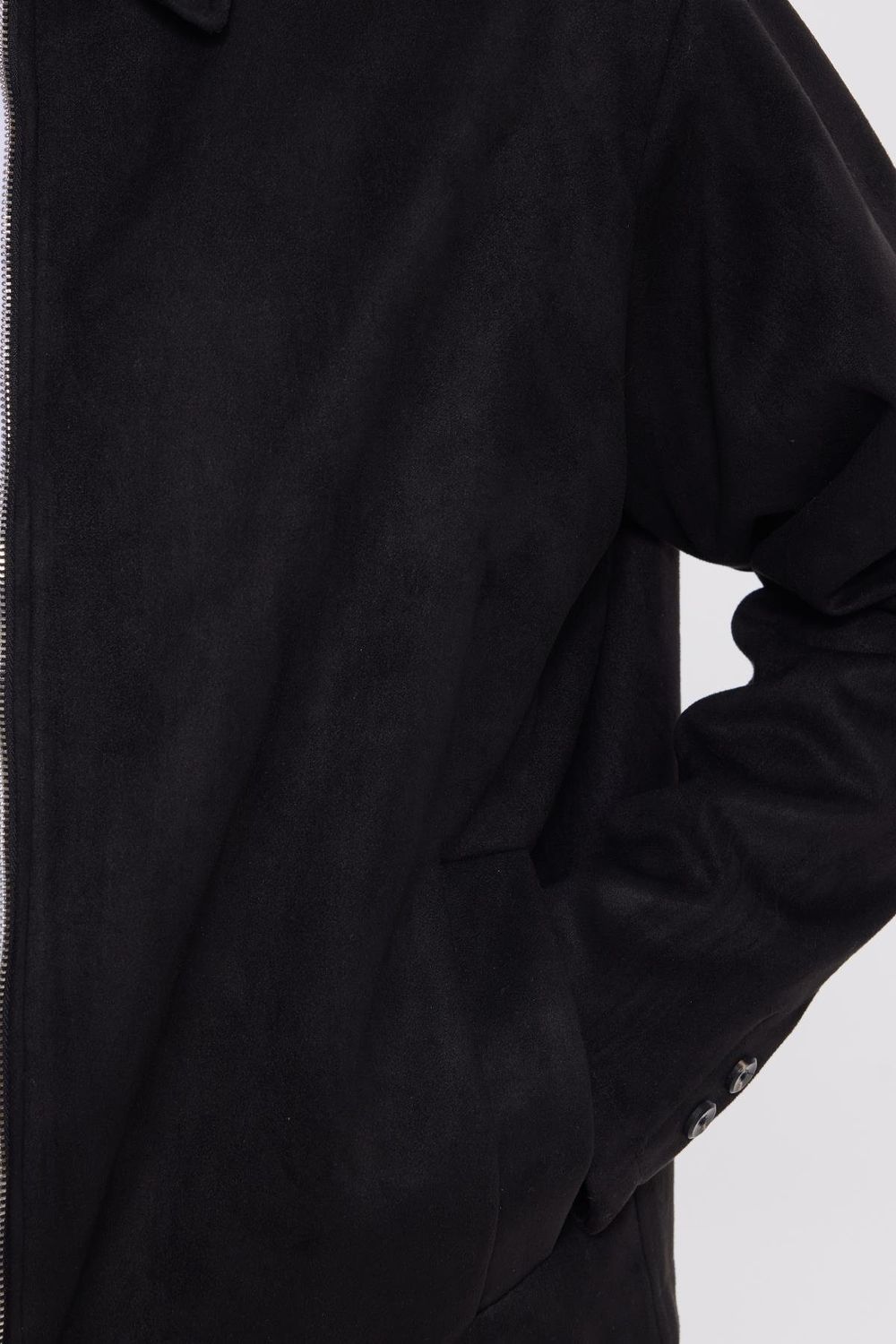 Erkek Relax Fit Rahat Kesim Süet Fermuarlı Astarlı Cepli Siyah Kolej Ceket Mont