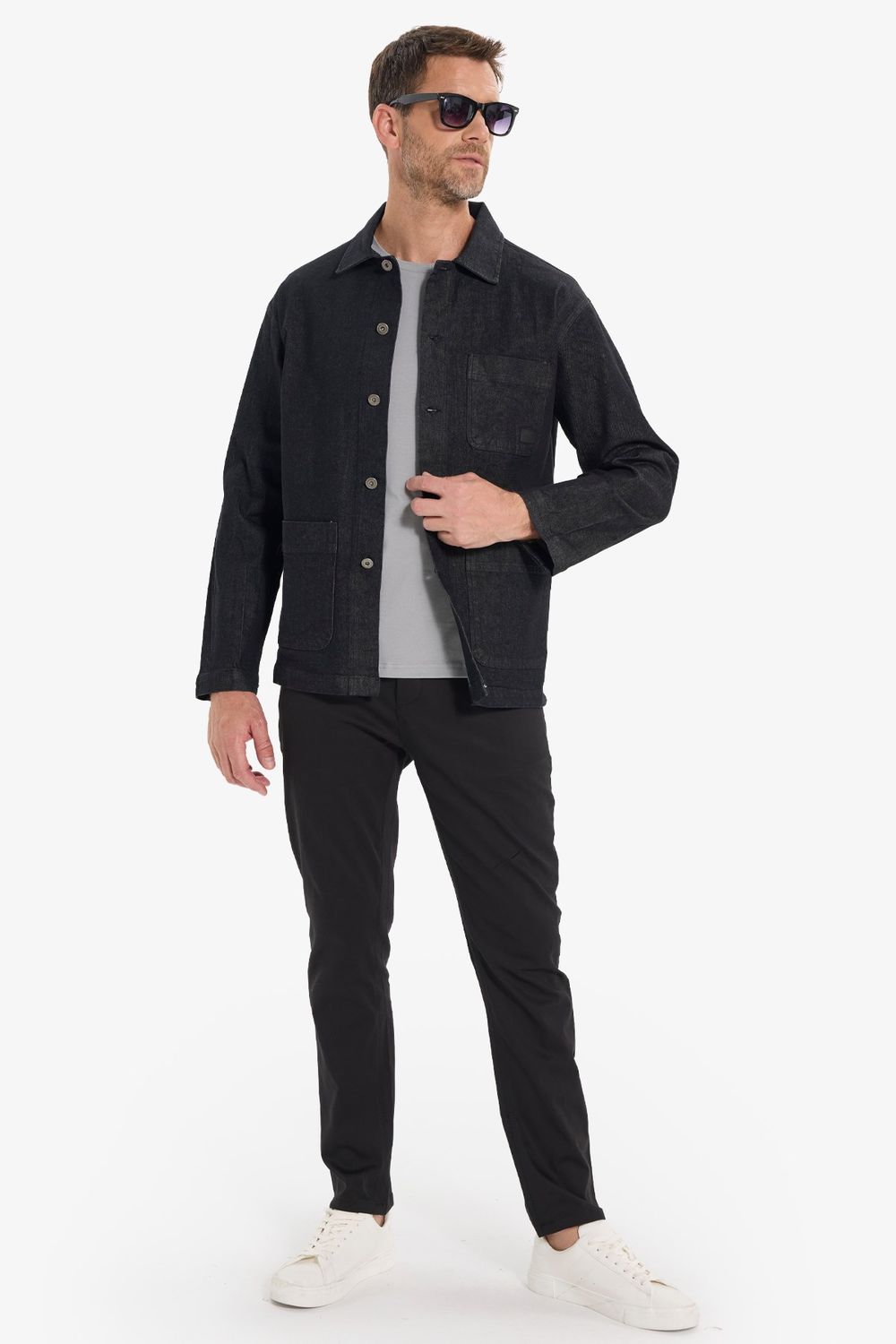Erkek Relax Fit Rahat Kesim Pamuklu Denim 3 Cepli Siyah Gömlek Ceket