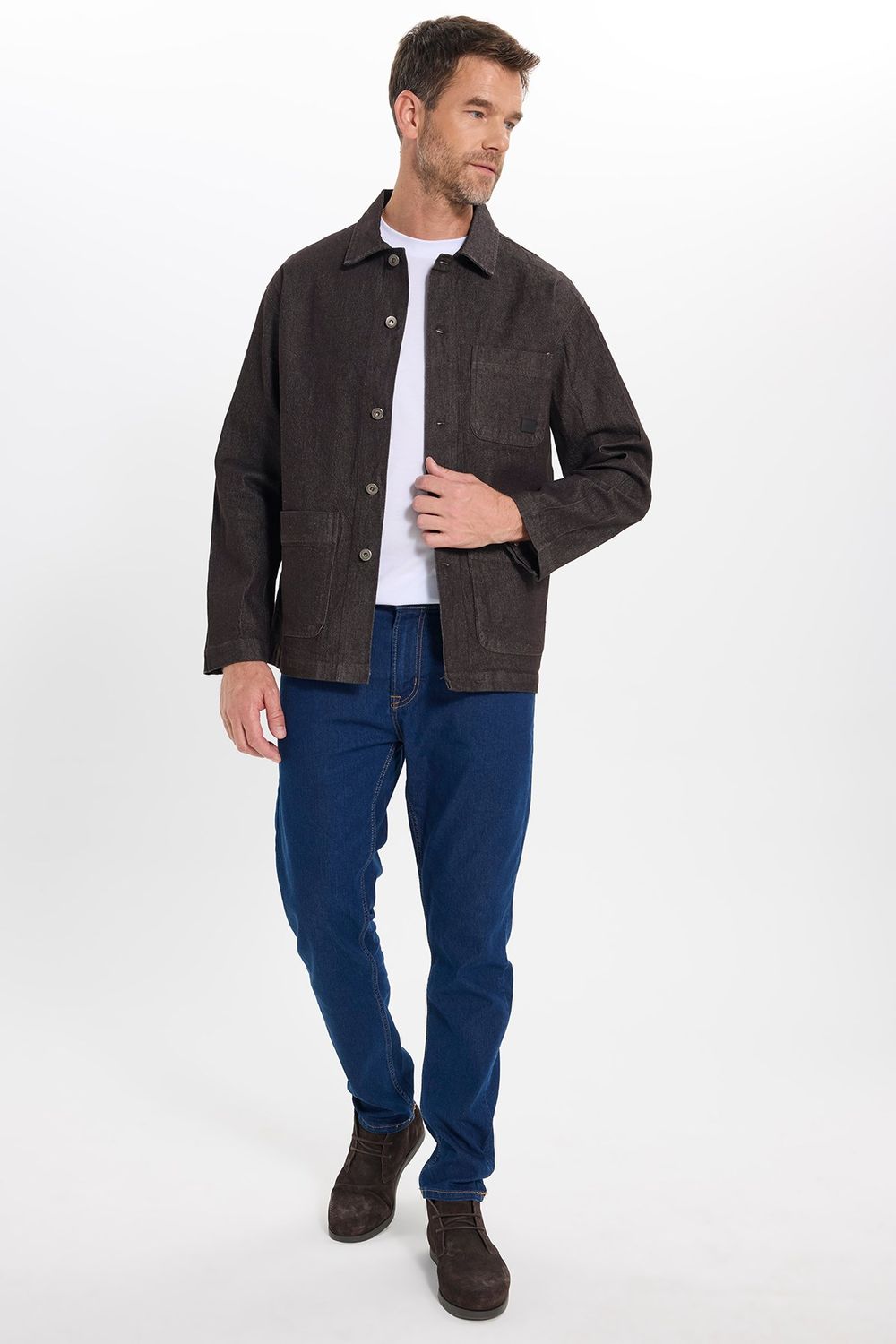 Erkek Relax Fit Rahat Kesim Pamuklu Denim 3 Cepli Kahverengi Gömlek Ceket