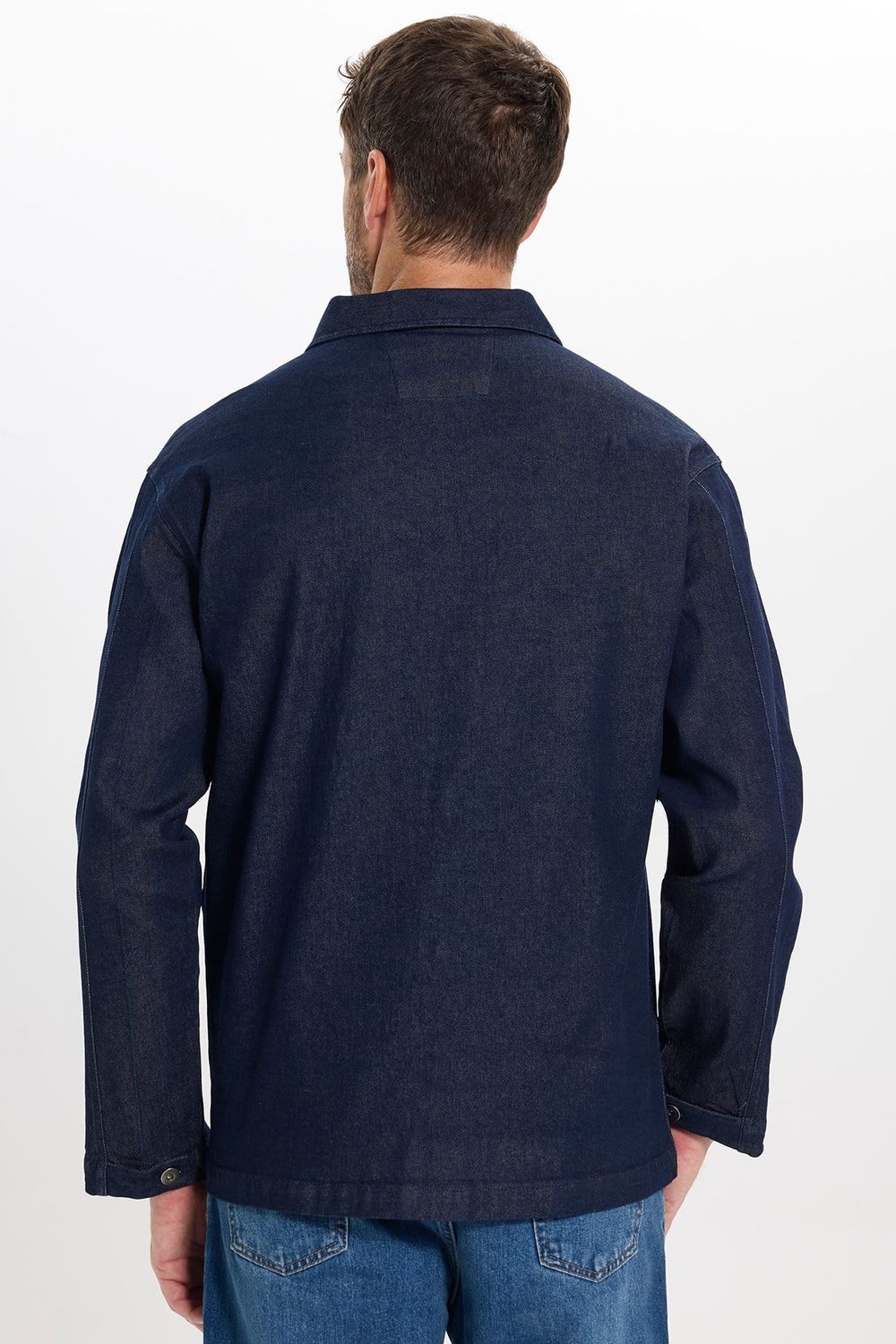 Erkek Relax Fit Rahat Kesim Pamuklu Denim 3 Cepli Lacivert Gömlek Ceket