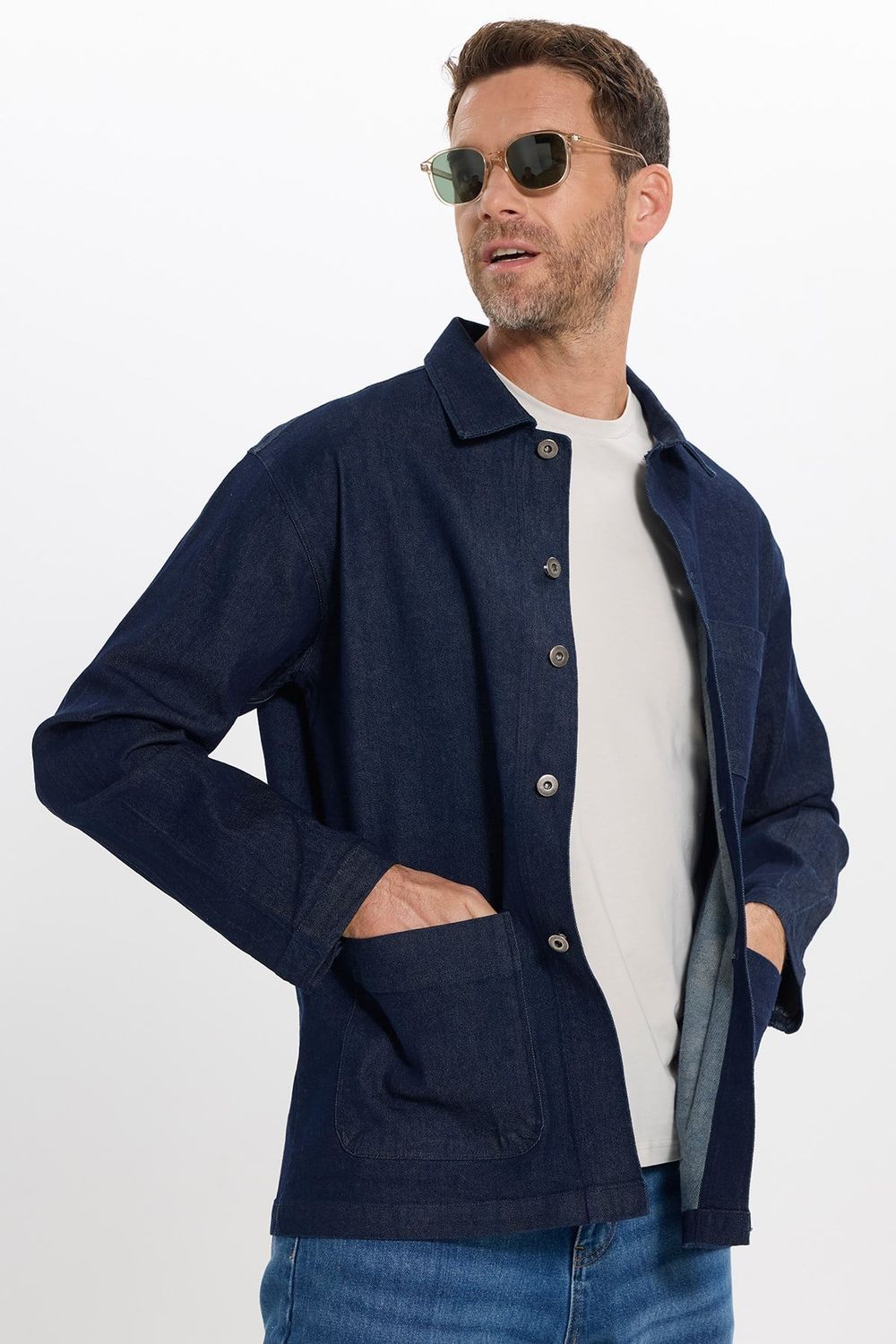 Erkek Relax Fit Rahat Kesim Pamuklu Denim 3 Cepli Lacivert Gömlek Ceket