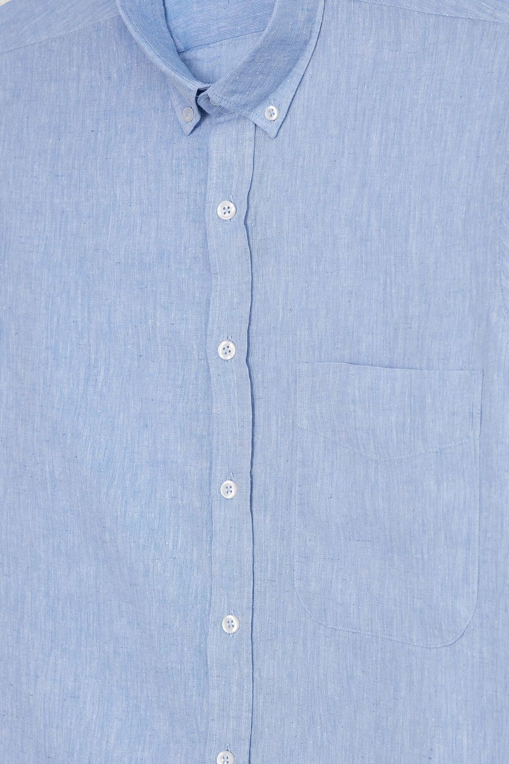 Erkek Regular Fit Klasik Kesim Oversize Pamuklu Keten Doku Düğmeli Yaka Mavi Gömlek