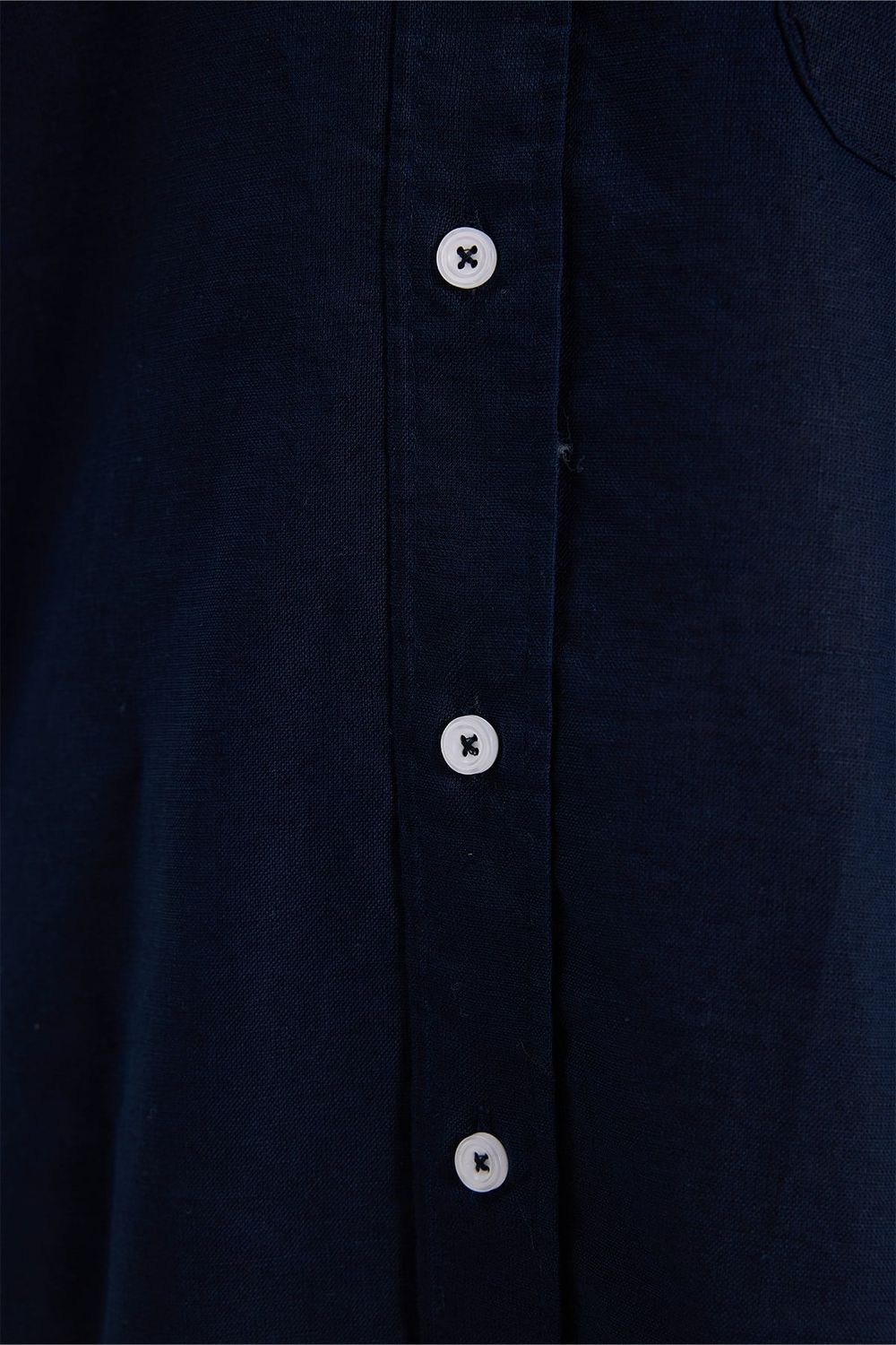 Erkek Regular Fit Klasik Kesim Oversize Pamuklu Keten Doku Düğmeli Yaka Lacivert Gömlek