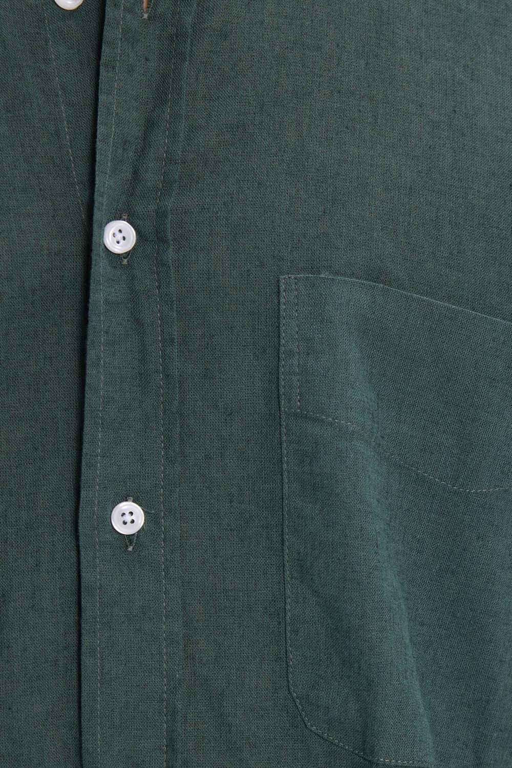 Erkek Regular Fit Klasik Kesim Oversize Pamuklu Keten Doku Düğmeli Yaka Yeşil Gömlek