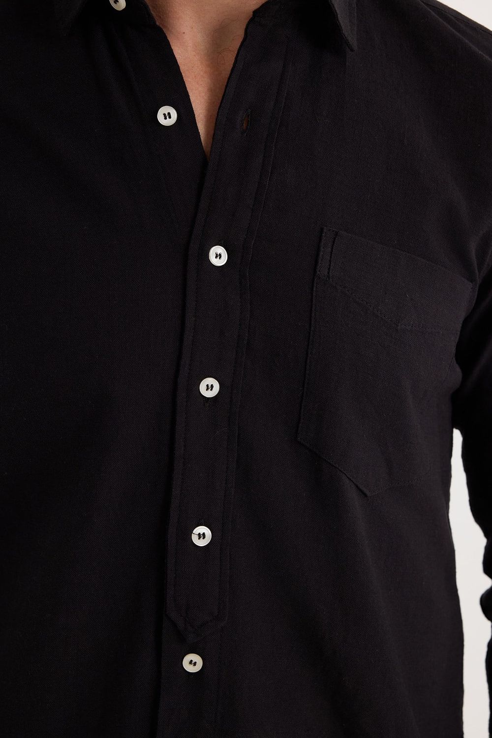 Erkek Regular Fit Klasik Kesim Oversize %100 Pamuk Keten Doku Tek Cepli Siyah Gömlek