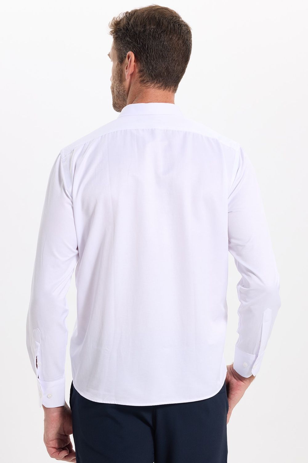 Erkek Regular Fit Rahat Kesim Kravatlık Yaka Pamuklu Düz Beyaz Gömlek