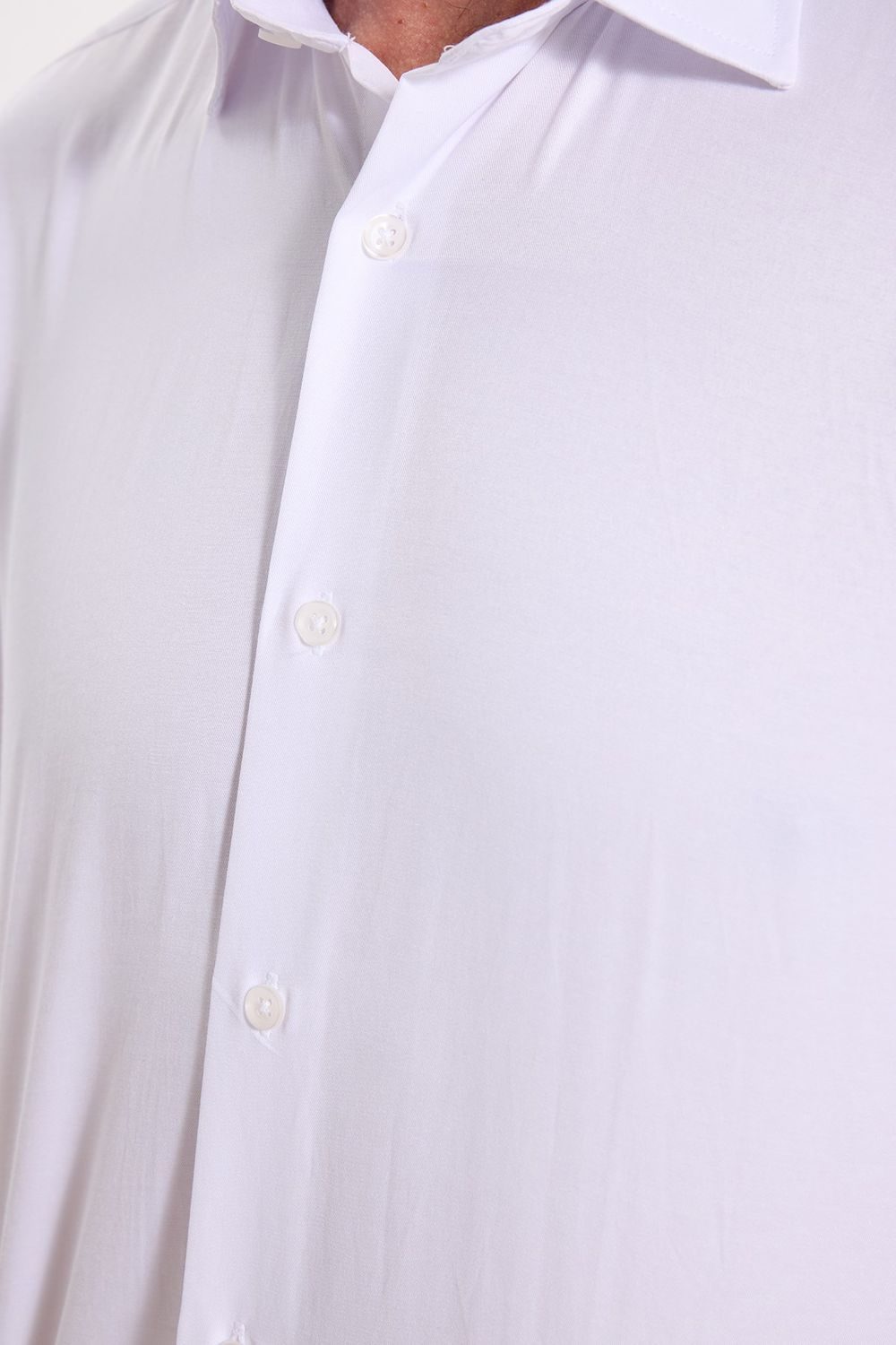 Erkek Regular Fit Rahat Kesim Kravatlık Yaka Pamuklu Düz Beyaz Gömlek