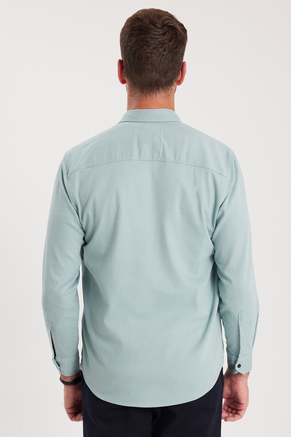 Erkek Regular Fit Rahat Kesim Çift Cepli Spor Yaka Denim Mint Gömlek