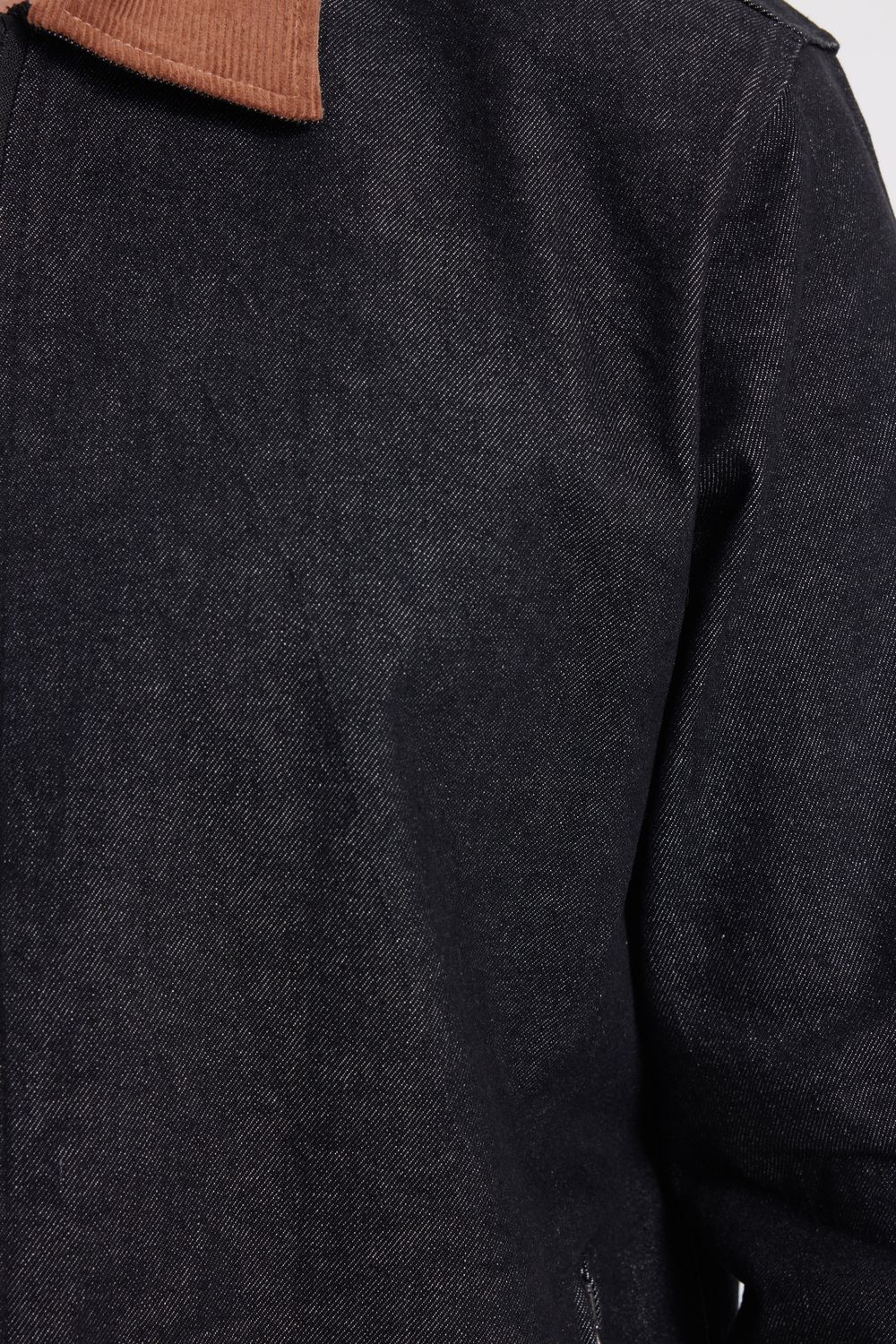 Erkek Regular Fit Rahat Kesim Kadife Yaka Fermuarlı Denim Siyah Ceket Gömlek