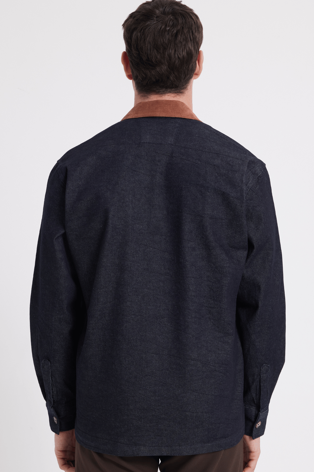 Erkek Regular Fit Rahat Kesim Kadife Yaka Fermuarlı Denim Lacivert Ceket Gömlek