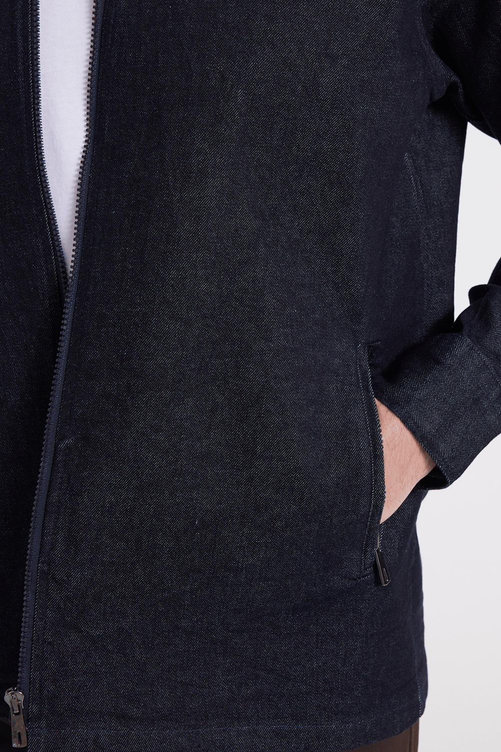 Erkek Regular Fit Rahat Kesim Kadife Yaka Fermuarlı Denim Lacivert Ceket Gömlek