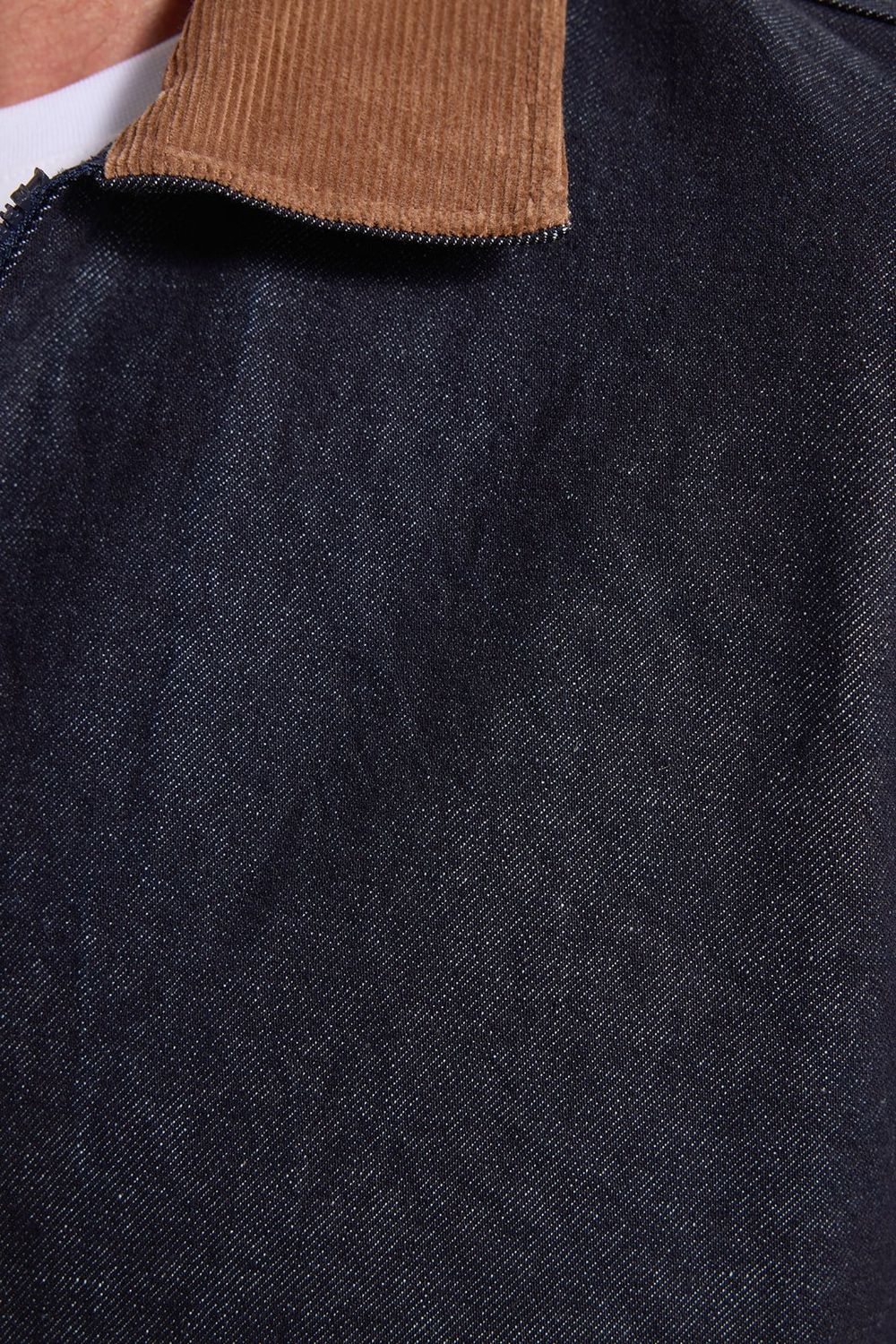 Erkek Regular Fit Rahat Kesim Kadife Yaka Fermuarlı Denim Lacivert Ceket Gömlek