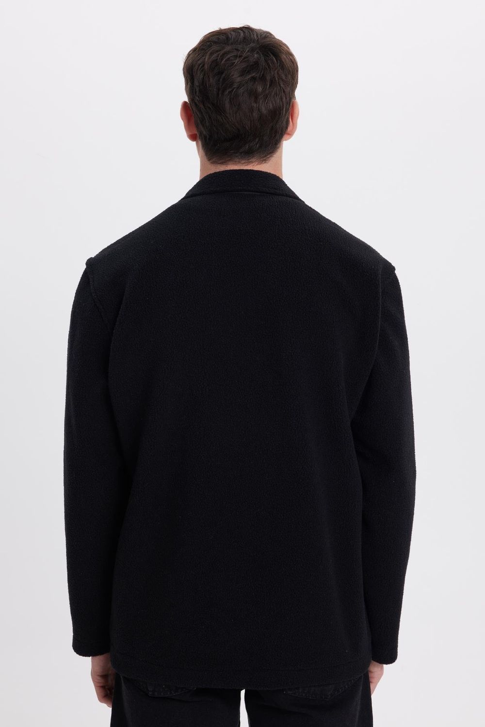 Erkek Regular Fit Rahat Kesim Peluş Çıtçıtlı Torbalı Çift Cepli Siyah Ceket Gömlek