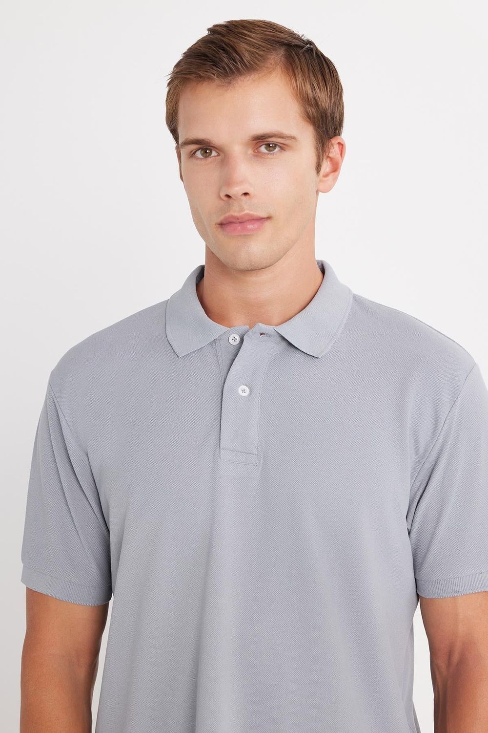 Erkek 5'li Paket Gri-Lacivert-Beyaz-Kahverengi-Taş Regular Fit Pamuklu Düz Pike Polo Yaka Tişört