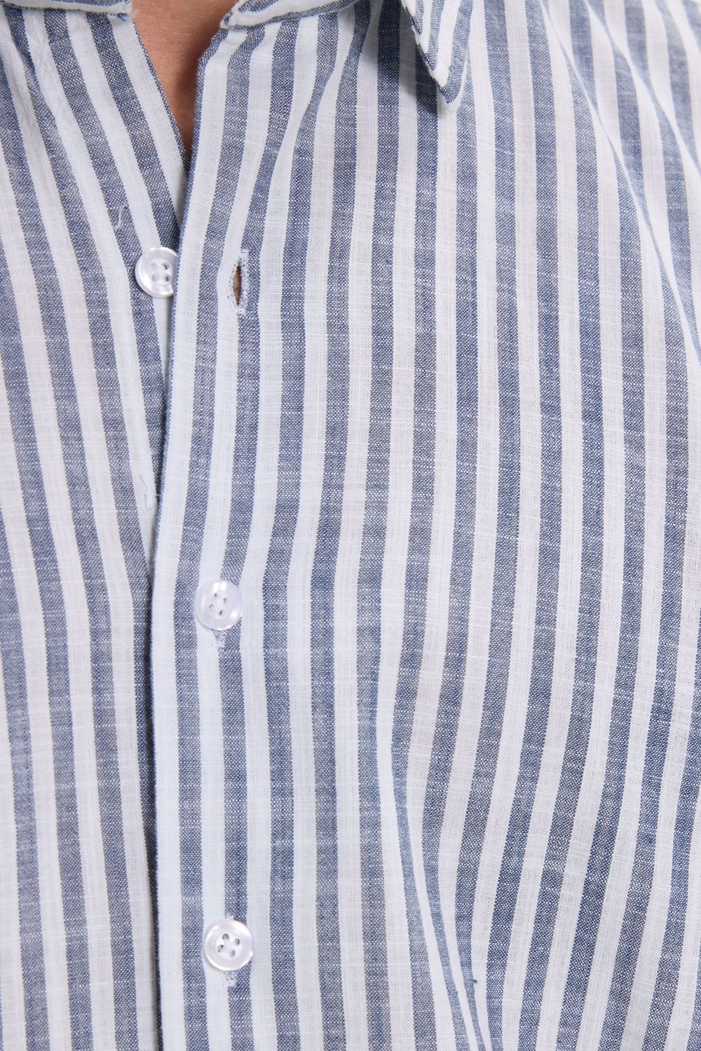 Erkek Regular Fit Rahat Kesim %100 Pamuk Çizgili Keten Efektli Gri Gömlek