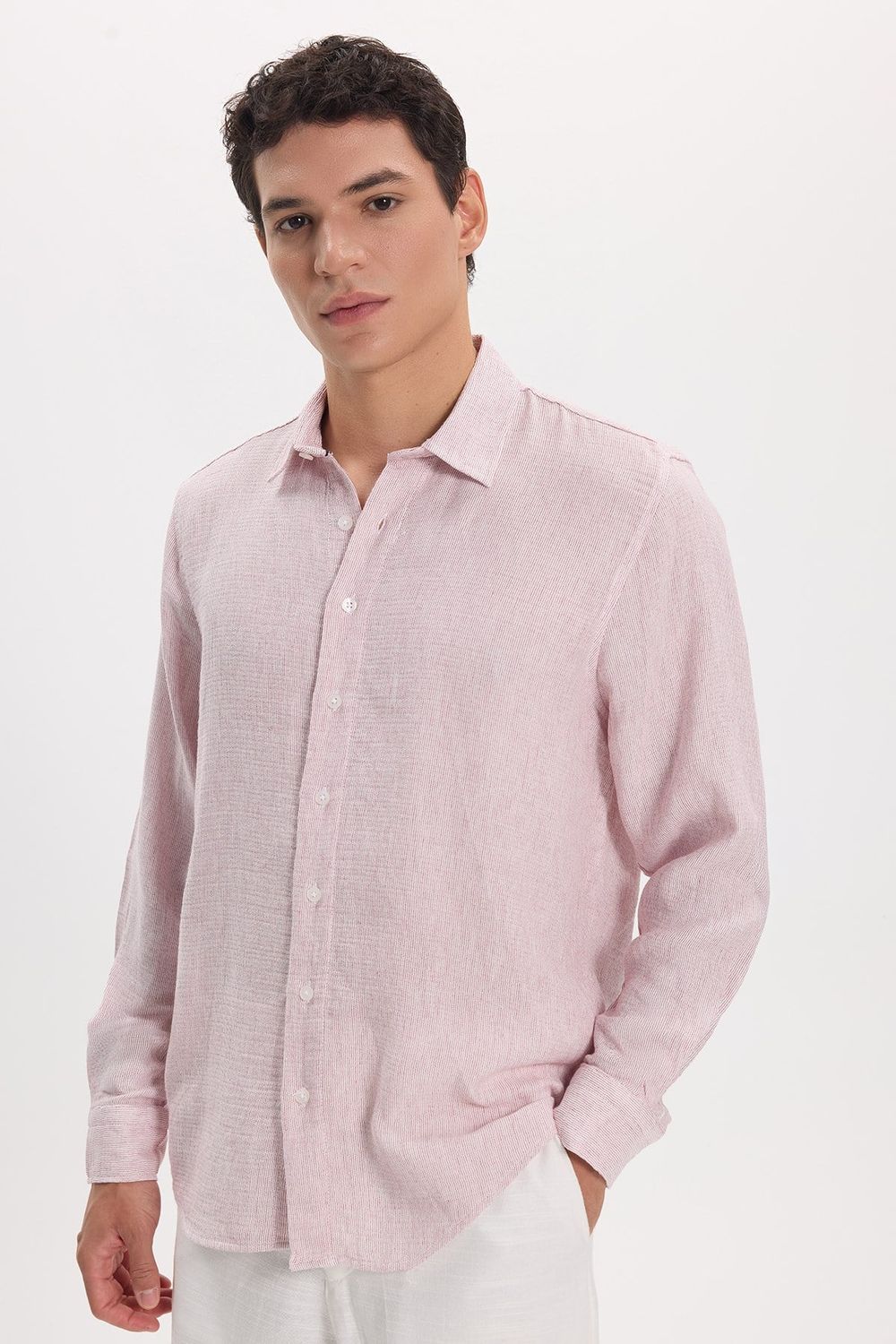 Erkek Regular Fit Klasik Kesim Uzun Kollu Nefes Alan Müslin Kumaş Bordo Gömlek