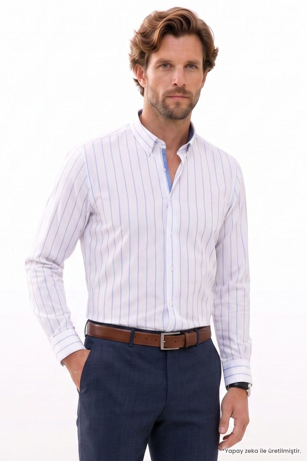 Regular Fit Rahat Kesim Düğmeli Yaka Uzun Kol Çizgili Pamuklu Gömlek