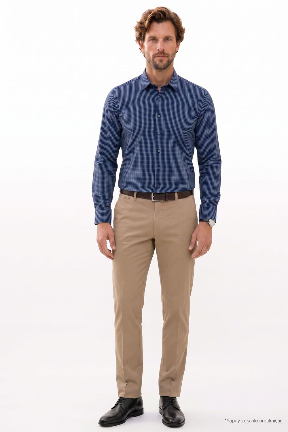 Erkek Regular Fit Rahat Kesim Uzun Kollu Pöti Kareli Lacivert Gömlek
