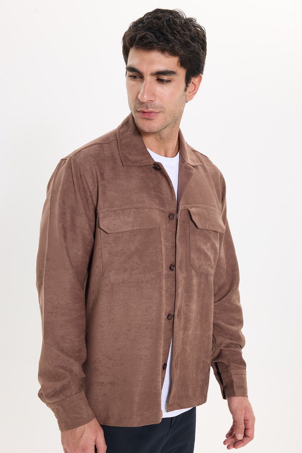 REGULAR FIT LONG SLV SUEDE PLAIN UNTE GÖMLEK CEKET