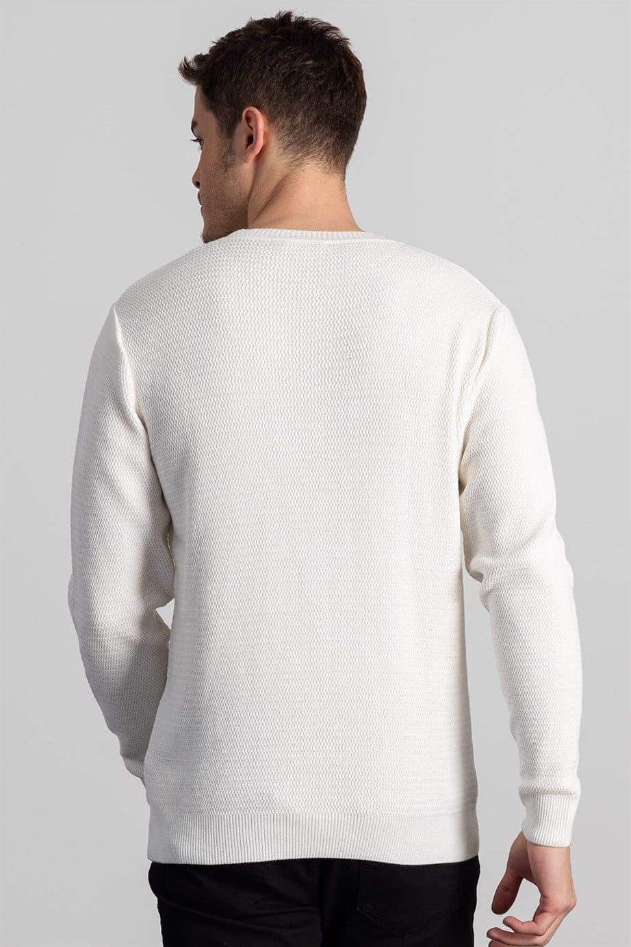 Slim Fit Dar Kesim Armürlü Erkek Kazak