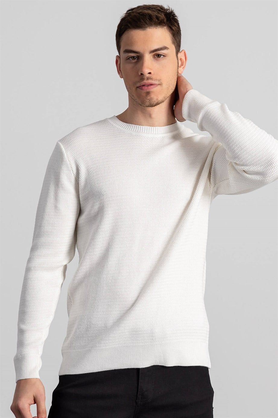 Slim Fit Dar Kesim Armürlü Erkek Kazak