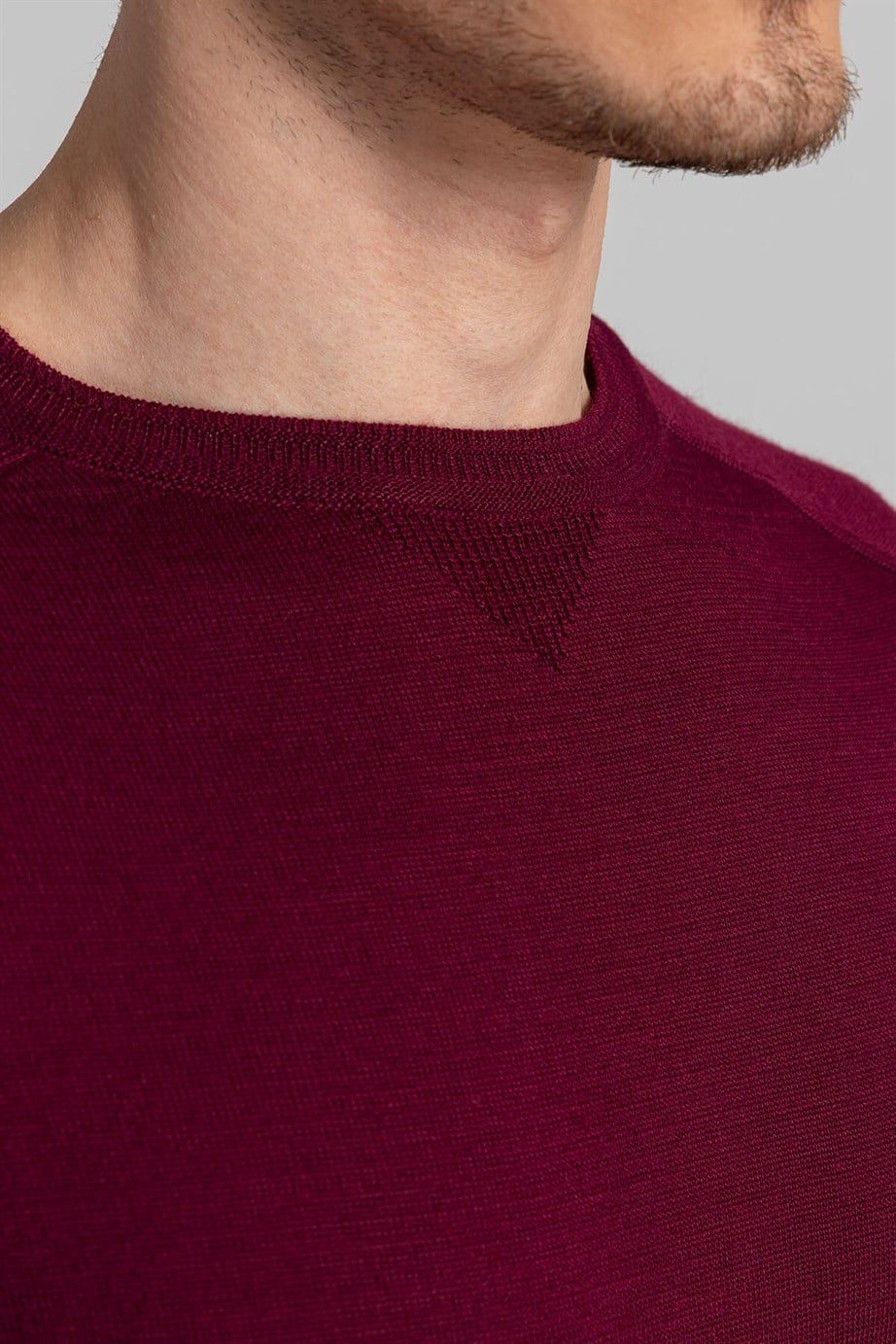 Slim Fit Dar Kesim Bisiklet Yaka Düz Yün Erkek Kazak