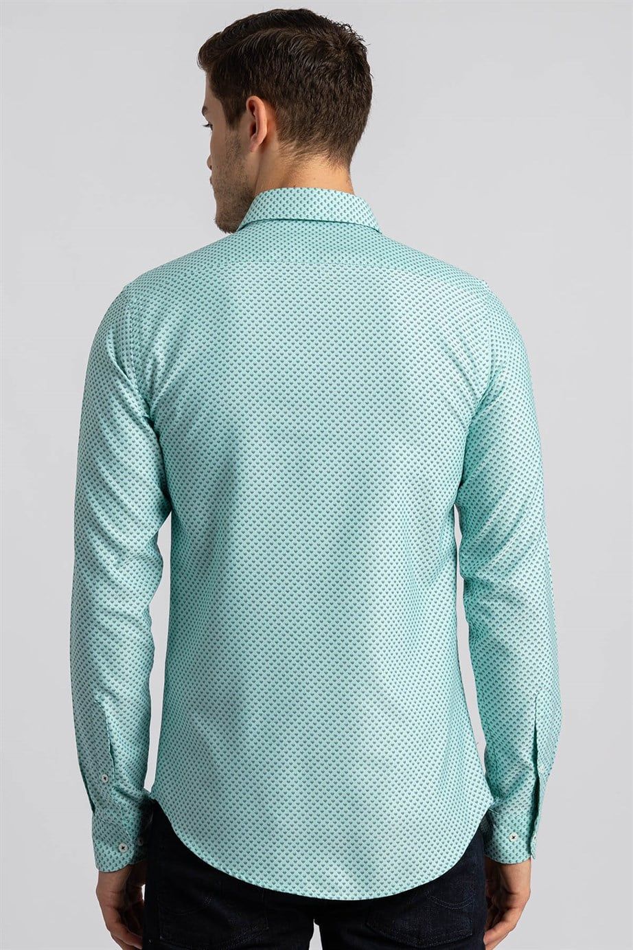 Slim Fit Dar Kesim Desenli Erkek Gömlek
