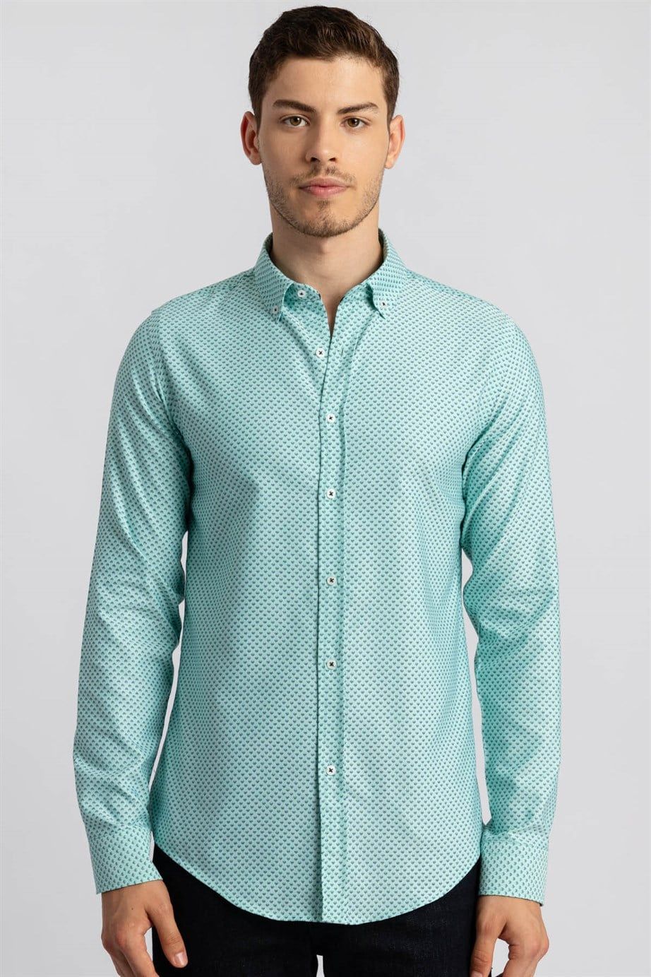 Slim Fit Dar Kesim Desenli Erkek Gömlek