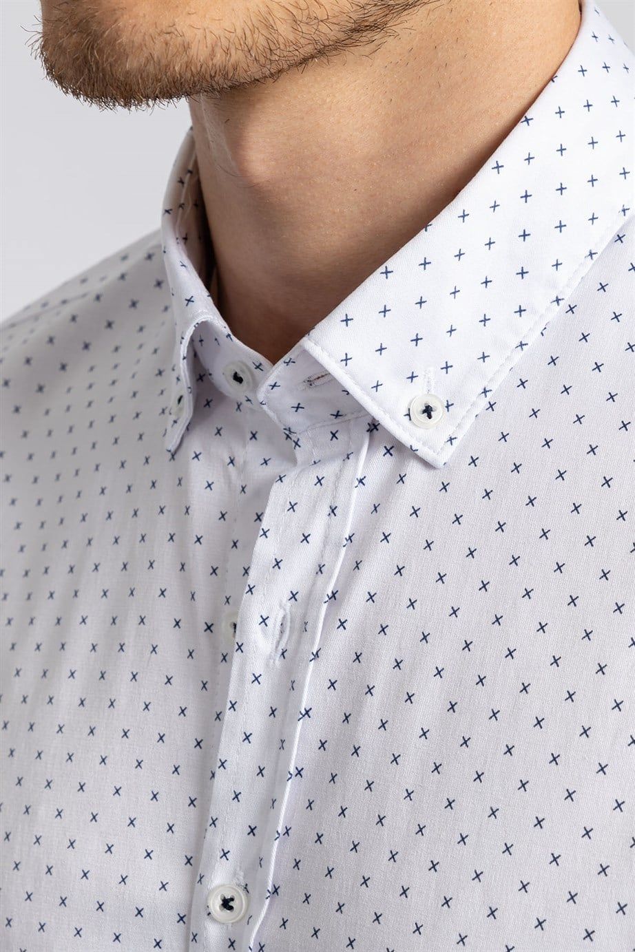 Slim Fit Dar Kesim Likralı Desenli Erkek Gömlek