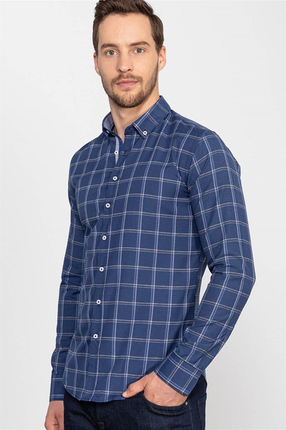SLIM FIT LONG SLV CHECK AZTEC  GÖMLEK SLIM FIT CHECKED