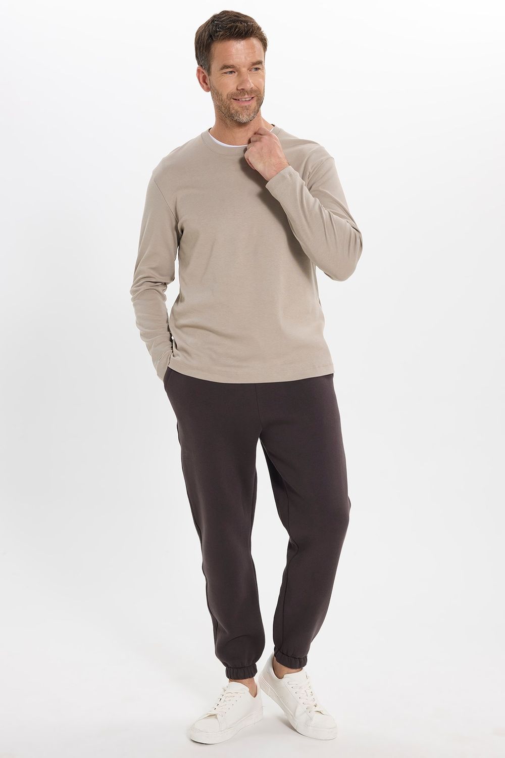 Unisex Relax Fit Rahat Kesim Şardonlu 3 Cepli Lastikli Jogger Paça Kahverengi Eşofman Altı