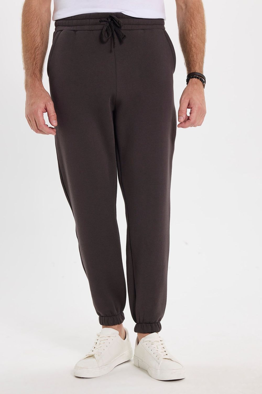 Unisex Relax Fit Rahat Kesim Şardonlu 3 Cepli Lastikli Jogger Paça Kahverengi Eşofman Altı