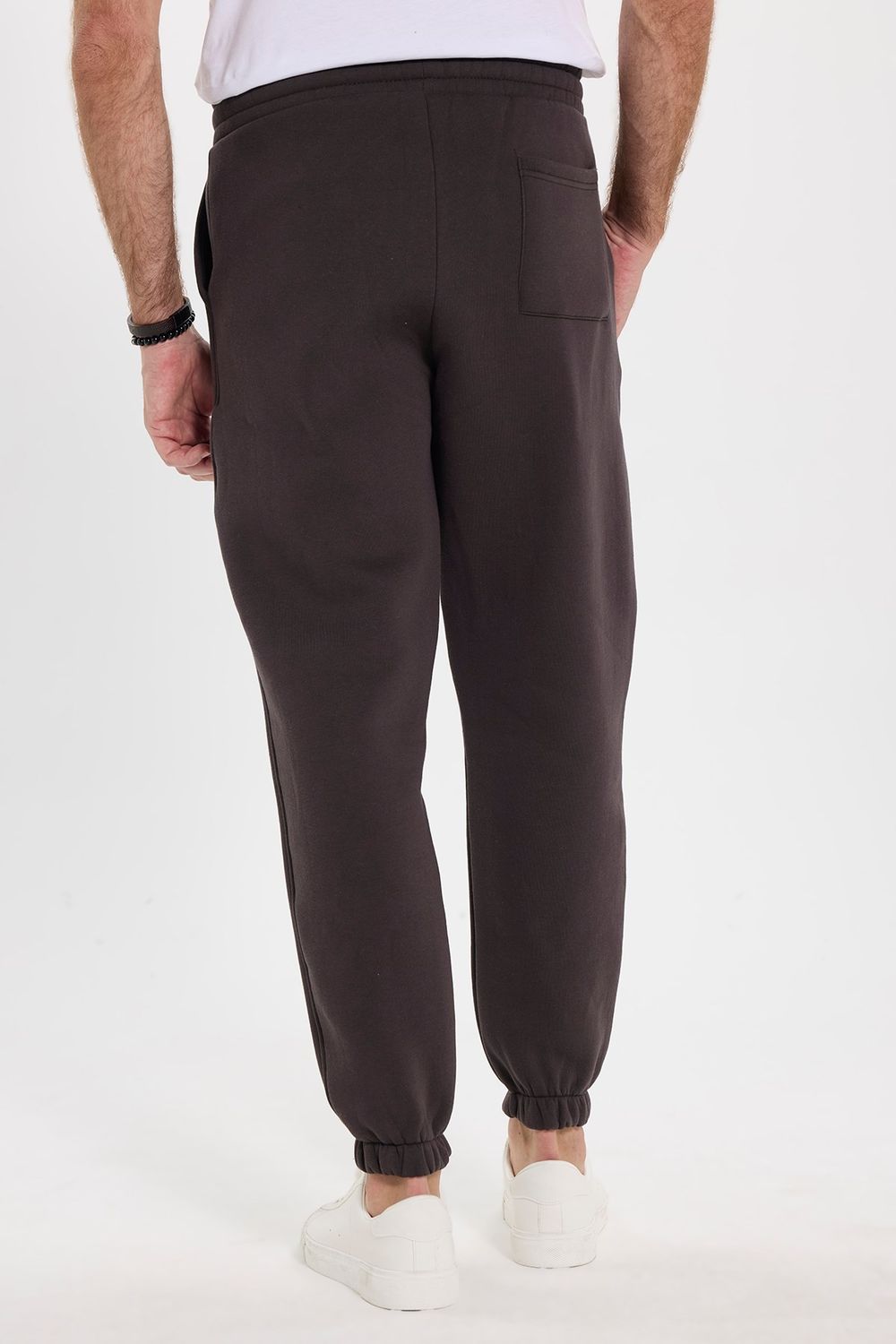Unisex Relax Fit Rahat Kesim Şardonlu 3 Cepli Lastikli Jogger Paça Kahverengi Eşofman Altı