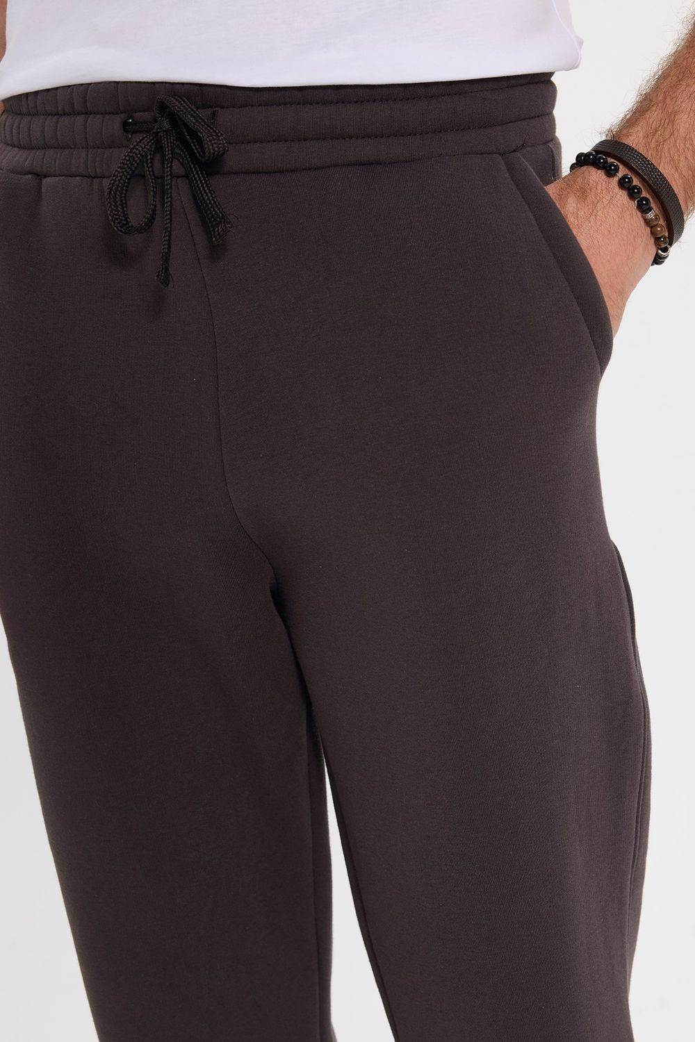 Unisex Relax Fit Rahat Kesim Şardonlu 3 Cepli Lastikli Jogger Paça Kahverengi Eşofman Altı