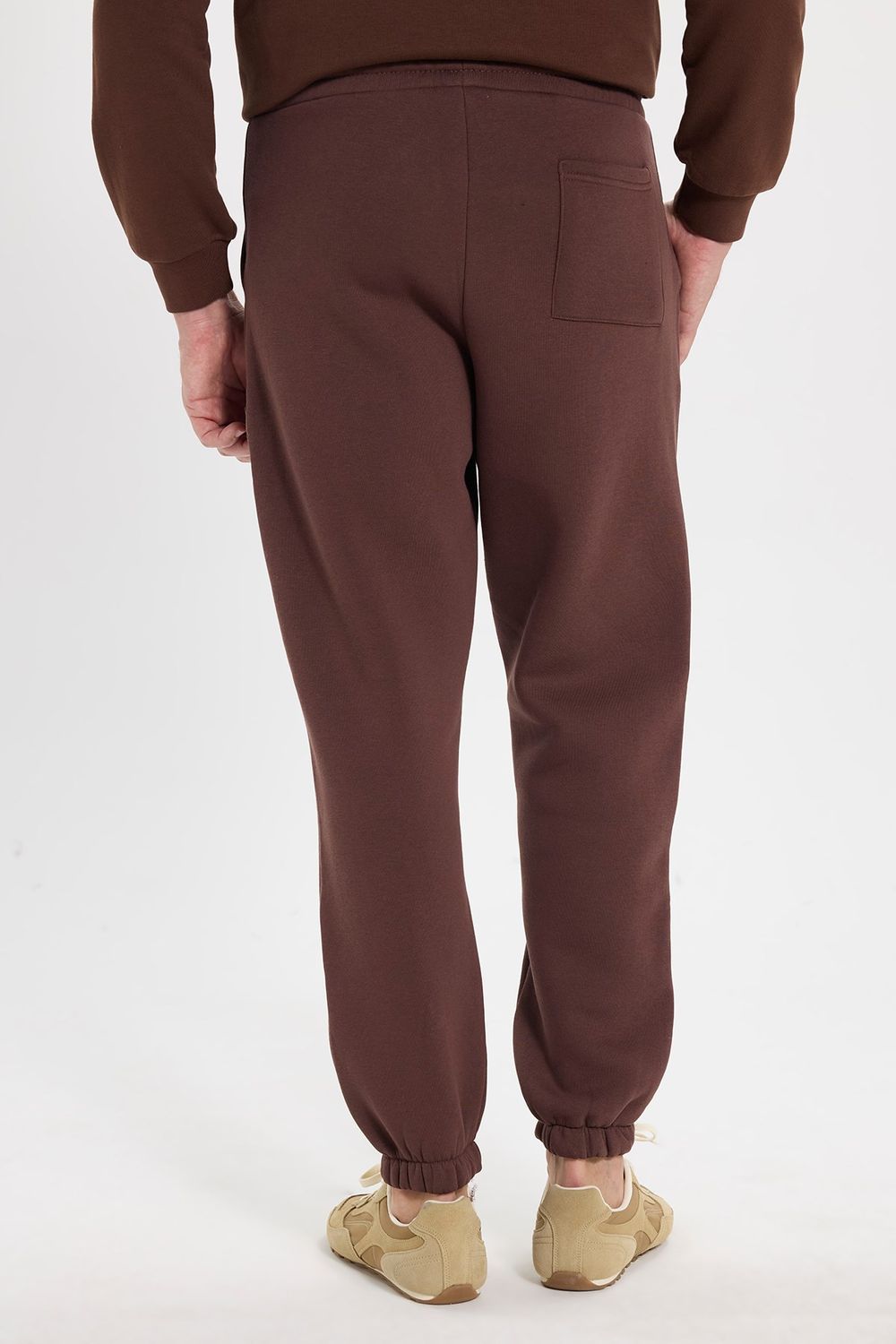Unisex Relax Fit Rahat Kesim Şardonlu 3 Cepli Lastikli Jogger Paça Kahverengi Eşofman Altı